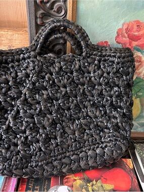 Handwoven Black Crochet Tote Bag - Elegant Everyday Carry